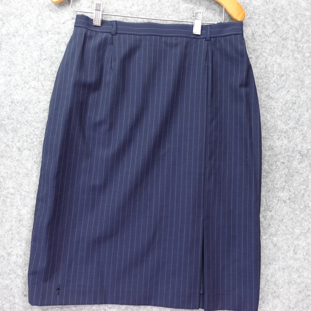 90s Vintage Escada Margaretha Ley Wool PInstripe Pencil Skirt 10 Navy Germany
